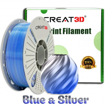 PLA пластик для 3д принтера CREAT3D, 1.75 мм, 2 кольора (Silk Blue-Silver), 1 кг.